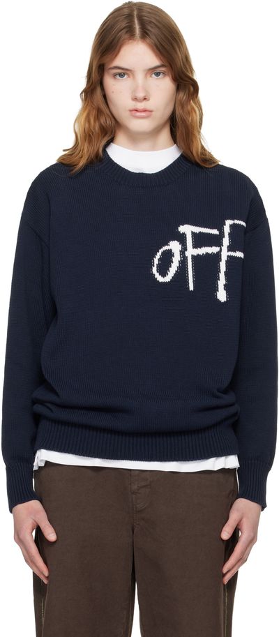 Off-White Off-White Navy Bookish Shared Cotton Knit Crewneck Sweater