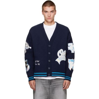 Off-White Off-White Navy OG Patches Varsity Knit Cardigan