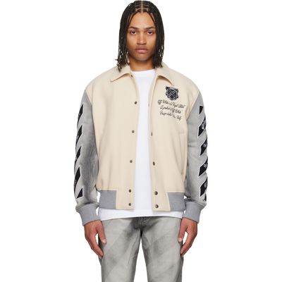 Off-White Off-White Off-White & Gray Wool Denim Relaxed Varsity Jacket