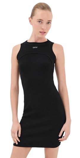 Off-White Off-White Off Stamp Rib Round Mini Dress Black/White