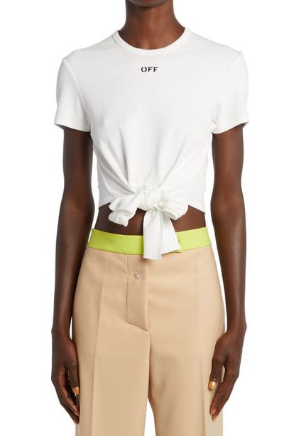 Off-White Off-White Off Stamp Ribbed Tie Front T-Shirt