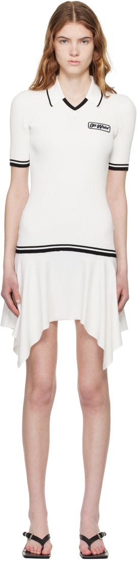 Off-White Off-White White Rib Viscose Knit Polo Minidress
