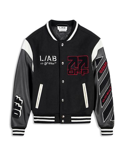 Off-white Off-White Wool & Leather Logo Graphic Varsity Jacket