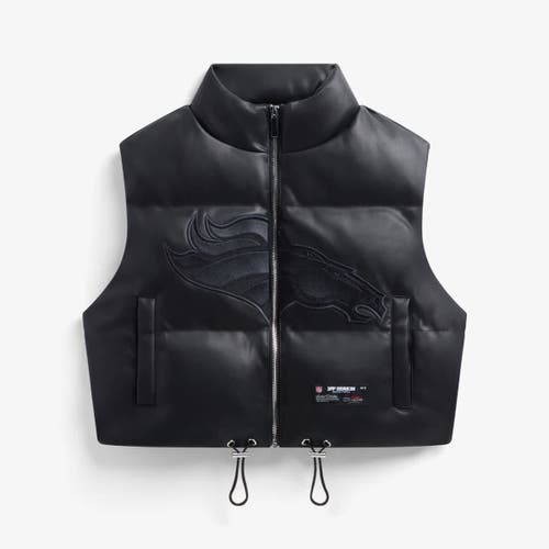 Off Season Off Season Women's Black Denver Broncos Faux Leather Cropped Puffer Vest 