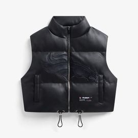 Off Season Off Season Women's Black Denver Broncos Faux Leather Cropped Puffer Vest 
