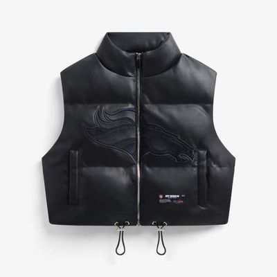 Off Season Off Season Women's Black Denver Broncos Faux Leather Cropped Puffer Vest 