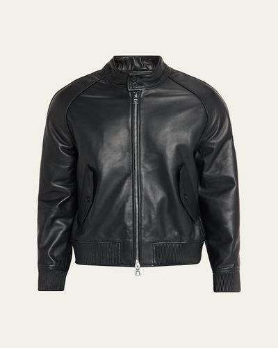Officine Generale Men's Leather Band-Collar Biker Jacket