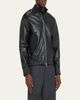 Officine Generale Men's Leather Band-Collar Biker Jacket - 4