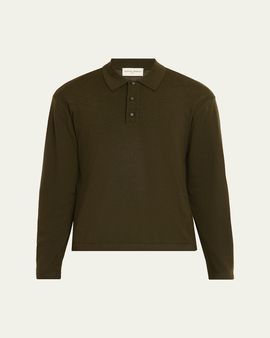 Officine Generale Men's Merino Wool Long-Sleeve Polo Shirt