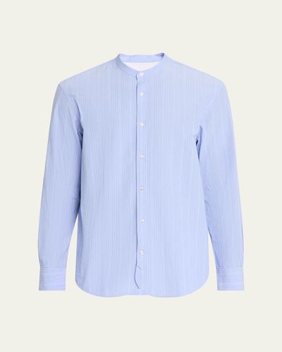 Officine Generale Men's Organic Cotton Stripe Band Collar Sport Shirt