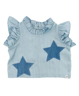 Oh Baby oh baby! Girls' Lola Stars Applique with Ruffle Lyocell Denim Blouse
