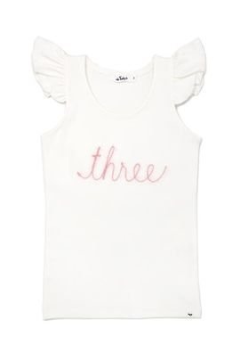 oh baby! oh baby! "three" Pink Embroidered Cotton Baby Rib Flutter Sleeve Tank