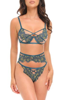 Oh La La Cheri Oh La La Cheri Daphne Embroidered Strappy Underwire Bra, Garter Belt & Briefs Set