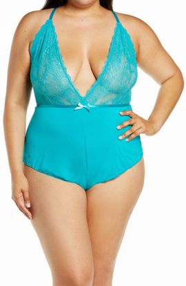 Oh La La Cheri Oh La La Cheri Plunge Neck Lace & Floral Print Teddy