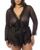 Oh La La Cheri Oh La La Cheri Plus Size Provence Eyelash Lace Robe with Sash and G-string Panty - 1
