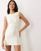 Oh Polly Oh Polly boat neck cowl back scarf detail mini dress in ivory-White - 2