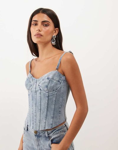 Oh Polly Oh Polly denim lace up corset in light blue wash -set