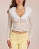 Oh Polly Oh Polly faux fur collar lace cardigan in ivory-White - 2