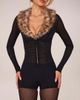 Oh Polly Oh Polly faux fur collar mesh romper in black - 3