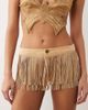 Oh Polly Oh Polly faux suede embellished fringe detail low rise mini shorts in tan-Brown - 3