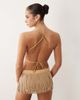 Oh Polly Oh Polly faux suede embellished fringe detail low rise mini shorts in tan-Brown - 4