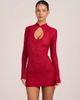 Oh Polly Oh Polly lace mandarin collar mini dress in red - 2