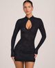 Oh Polly Oh Polly lace mesh mandarin collar mini dress in black - 2