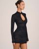 Oh Polly Oh Polly lace mesh mandarin collar mini dress in black - 3
