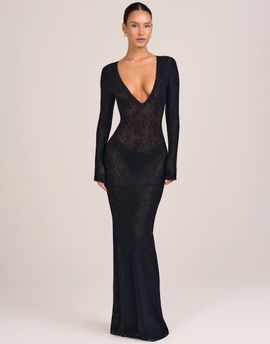 Oh Polly Oh Polly lace plunge neck maxi dress in black