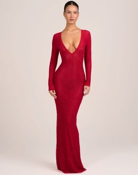 Oh Polly Oh Polly lace plunge neck maxi dress in red
