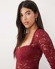 Oh Polly Oh Polly lace square neck long sleeve bodysuit in red - 3