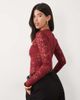 Oh Polly Oh Polly lace square neck long sleeve bodysuit in red - 4