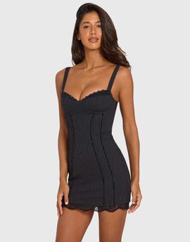 Oh Polly Oh Polly lace trim corset detail mini dress in black
