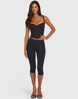 Oh Polly Oh Polly lace trim corset top set in black pinstripe