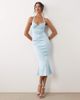 Oh Polly Oh Polly lace trim halter neck fishtail hem satin midi dress in powder blue - 1