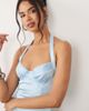 Oh Polly Oh Polly lace trim halter neck fishtail hem satin midi dress in powder blue - 3