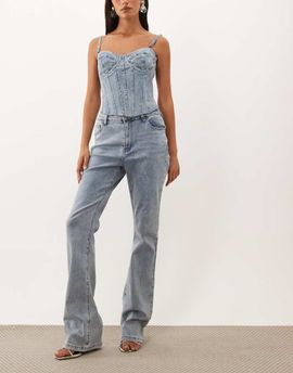 Oh Polly Oh Polly low rise flared jeans set in light blue wash