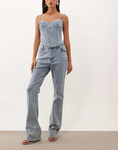 Oh Polly Oh Polly low rise flared jeans set in light blue wash