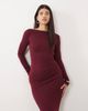Oh Polly Oh Polly modal boat neck backless ruched maxi dress in burgundy-RED - 2