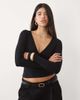 Oh Polly Oh Polly modal plunge v-neck long sleeve top in black - 2