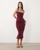 Oh Polly Oh Polly modal square neck bodycon midi dress in burgundy-RED - 3