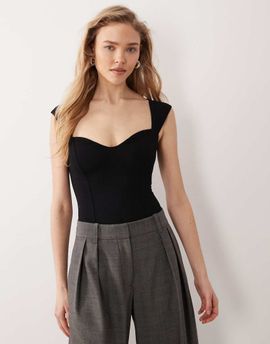Oh Polly Oh Polly modal sweetheart neckline bodysuit in black