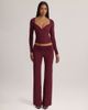 Oh Polly Oh Polly modal v-neck long sleeve ruched waist top set in plum-RED - 1