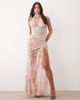 Oh Polly Oh Polly premium embellished scarf and corset detailing maxi dress in pink floral print - 3