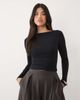 Oh Polly Oh Polly ribbed modal boat neck ruched top in black - 2