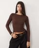 Oh Polly Oh Polly ribbed modal boat neck ruched top in chocolate-Brown - 1