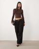 Oh Polly Oh Polly ribbed modal boat neck ruched top in chocolate-Brown - 2