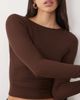 Oh Polly Oh Polly ribbed modal boat neck ruched top in chocolate-Brown - 4