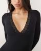 Oh Polly Oh Polly ribbed modal lace trim plunge neck maxi dress in black - 3