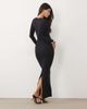 Oh Polly Oh Polly ribbed modal lace trim plunge neck maxi dress in black - 4